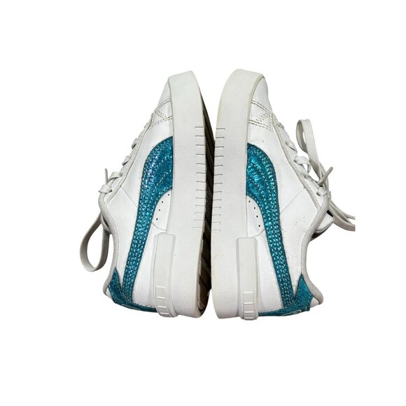 Puma Kids White Sneakers With Teal Glitter Puma Logo Design Size 11C - Picture 4 of 7